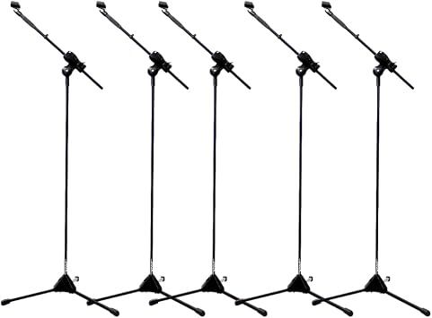 Kit 5 Pedestal Stands for Microphone, Pipe, Adjustable Height 40cm-1.6m, Black