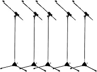 Kit 5 Suportes Pedestal para Microfone, Cachimbo, Altura Ajustável 40cm-1,57m, Preto