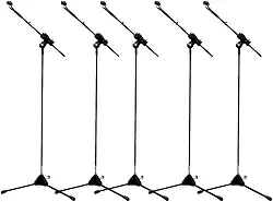 Kit 5 Suportes Pedestal para Microfone, Cachimbo, Altura Ajustável 40cm-1,57m, Preto