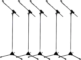 Kit 5 Suportes Pedestal para Microfone, Cachimbo, Altura Ajustável 40cm-1,57m, Preto