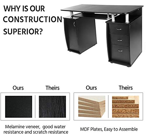 Kiwifruit Office Desk Computer Table Study Writing Desk Workstation Sturdy MDF Board w/Storage for Home Office 45 inch W x 22 inch D x 29 inch H, Black