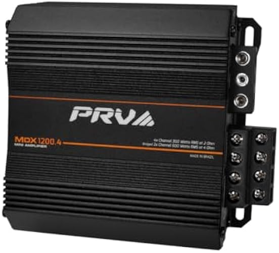 PRV Audio MDX1200.4 2 Ohm Mini 4 Channel Car Audio Amplifier 4 x 300 Watts RMS at 2 Ohm - 1200 Watt 12 Volts Bridgeable Amp for Powersports, Motorcycles, ATV, for High Power Stereo Speaker Systems