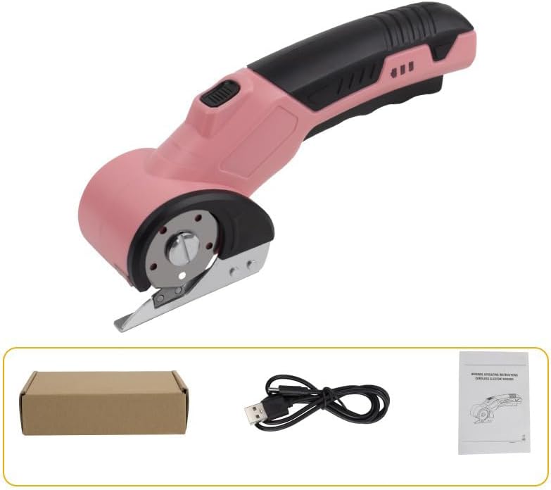 Cordless Electric Fabric Scissors, 3.6V Lithium-Ion Round Blade Cutter for Leather, Carpet, Cloth & Cardboard with 1500mAh Battery & LED Indicator (4 Color Options) (pink)