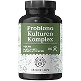 Nature Love Probiona Kulturen Komplex – abgestimmte Bakterienstämme – 300 Mrd. KBE/g – 180 Kapseln, magensaftresistent, vegan – mit Lactobacillus & Bifidobakterien, 20 Mrd. KBE/Tag, 3 Monate