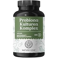 Nature Love Probiona Kulturen Komplex – abgestimmte Bakterienstämme – 300 Mrd. KBE/g – 180 Kapseln, magensaftresistent, vegan – mit Lactobacillus & Bifidobakterien, 20 Mrd. KBE/Tag, 3 Monate