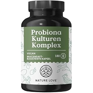 Nature Love Probiona Kulturen Komplex – abgestimmte Bakterienstämme – 300 Mrd. KBE/g – 180 Kapseln