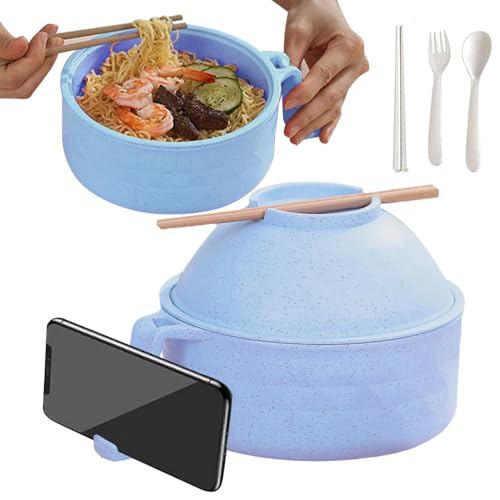 Image of JUDUNA Microwave Ramen Bowl with Lid, 2025 New Ramen Noodles Bowl Set with Chopsticks, Spoon and Fork, Ramen Bowl Microwavable Portable Ramen Cooker, Apartment Essentials (Blue)