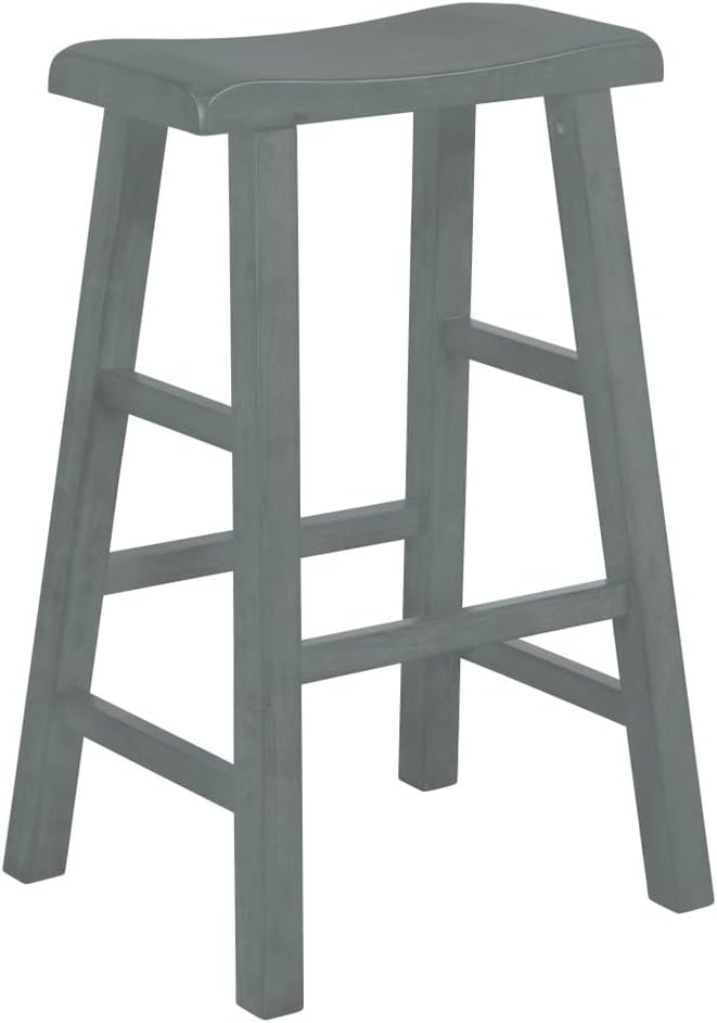 eHemco Heavy-Duty Solid Wood Saddle Seat Kitchen Counter Barstools, 29 Inches, Gray, Set of 2