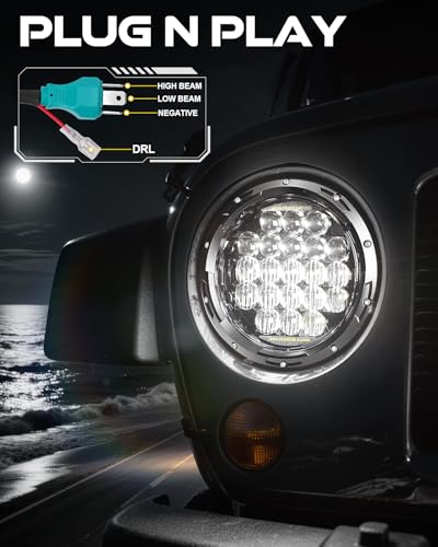 COWONE 7 Inch Round 5D 130w LED Headlights with DRL Compatible with Jeep Wrangler JK TJ LJ CJ for Motorcycles