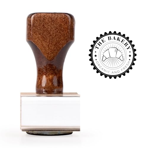 Personalized Rubber Hand Stamp, Wood Handle with Custom Logo | Multiple Size Options Available | Upload Your Own Logo (1