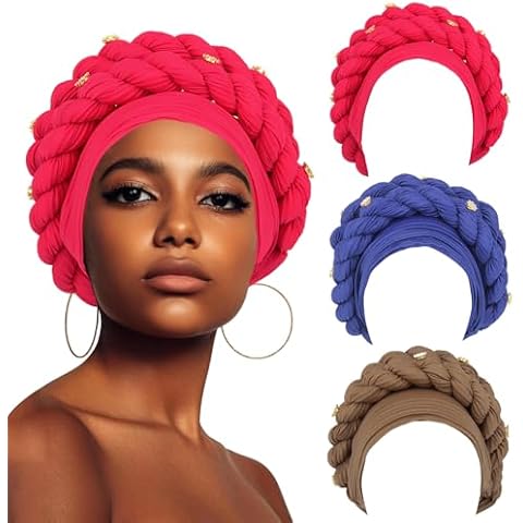 3 PCS African Braid Head Wrap for Women, Twisted Braid Hat Turban Headscarf, Head Coverings Headwrap Cover