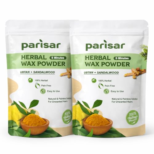 Image of Parisar Pharma Herbal Wax Powder for Women and Men 100g (Pack of 2) | Bikini Wax Powder with Ubtan & Sandalwood | Painless Hair Removal Powder for Underarms & Body | for All Skin Types