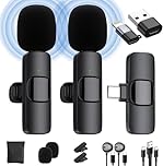 Wireless Lavalier Microphone for iPhone/Android Phone/Laptop, IUMAKEVP Plug-Play Clip on Lapel Mic with Auto Noise Reduction for Video Recording, Live Broadcast, Interview, TikTok, YouTube (2 Mics)