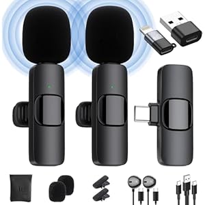 IUMAKEVP Wireless Lavalier Microphone for iPhone/Android Phone/Laptop, Plug-Play Clip on Lapel Mic with Auto Noise Reduction for Video Recording, Live Broadcast, Interview, TikTok, YouTube (2 Mics)