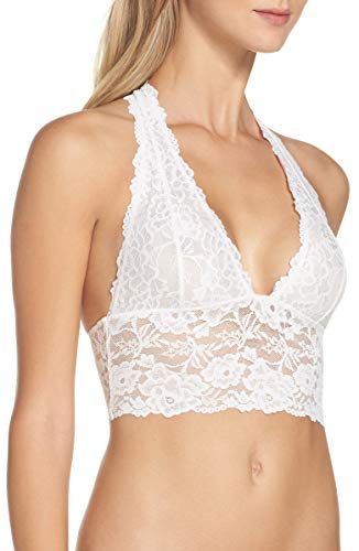 Free People XS Intimately White Floral Lace Halter V-Neck Bralette Bra T-Strap Back