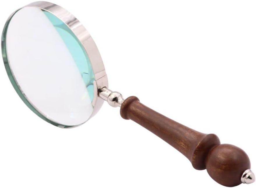 ROORKEE INSTRUMENTS (INDIA) 10x Antique Replica Wood Handheld Magnifying Glass Lance with Heavy Cloth Storage Pouch Loupe Brass Fitting Magnifier