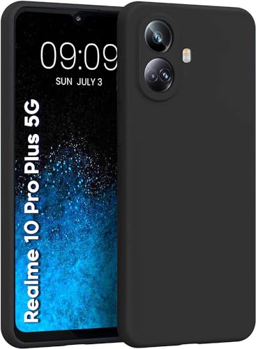 Image of BlazeTech for [ Realme 10 Pro Plus 5G ] Liquid Silicone Back Case Cover Flexible |Inner Lining| with Camera Protection Back Cover for [ Realme 10 Pro Plus 5G ] - Black