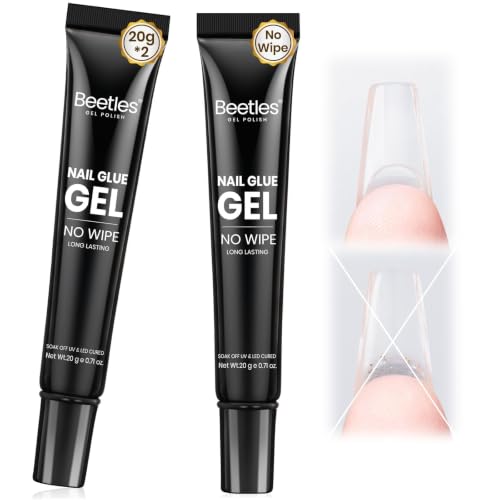 Beetles Solid Nail Glue Gel 2Pcs 20g for Nail Tips, No Wipe Hands-Free