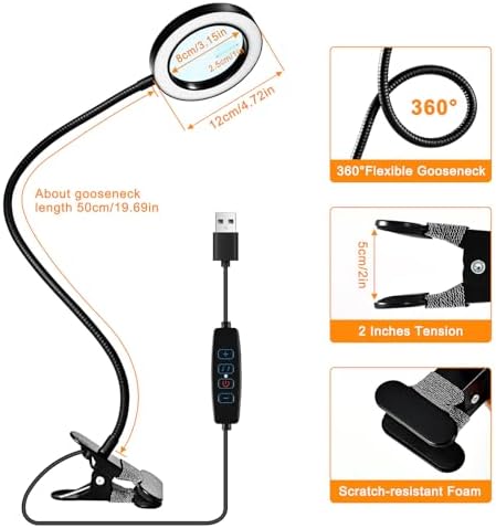 20X/10X Dual-Lens Magnifying Glass with Light and Timer, Combination Lens Magnifier with Light, 3 Color Modes, 2 in 1 Magnifying Desk Lamp for Craft Hobby Painting Sewing Close Work(No Adapter) — view 4