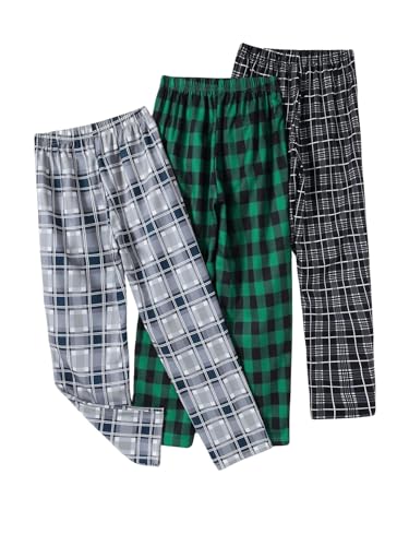 SweatyRocks Boy's 3 Pack Plaid Pants Wide Leg Elastic High Waisted Long Trousers