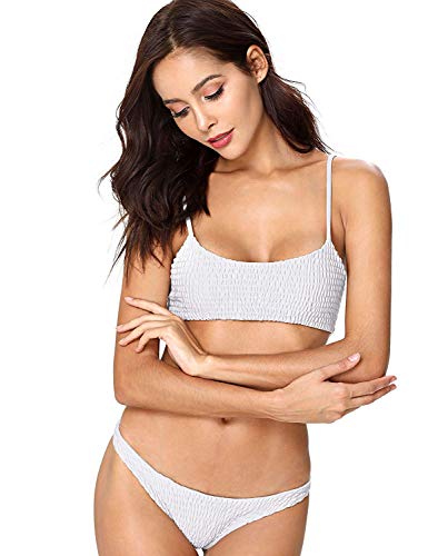 SOLY HUX Women's Two Piece Shirred Bikini Set White S
