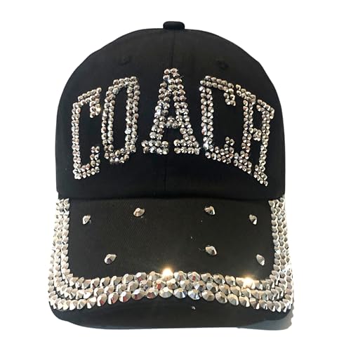 Popfizzy Bling Coach Hat with Rhinestones for Women Best Cheer & Sports Coach Hat Gifts