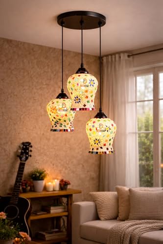 Image of DECOHOME Mosaic 3L Ceiling Lamp for Bedroom /Living Room /Restaurants /Indoor and Outdoor Ceiling lamp (Multi Color) (Bulb NOT Include)