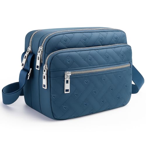 Navy Blue Quilted Cross Body Bag for Woman Trendy Nylon Women's Crossbody Handbags with Multiple Compartments Medium Casual Crossbody Purses for Women Designer Travel Shoulder Bag