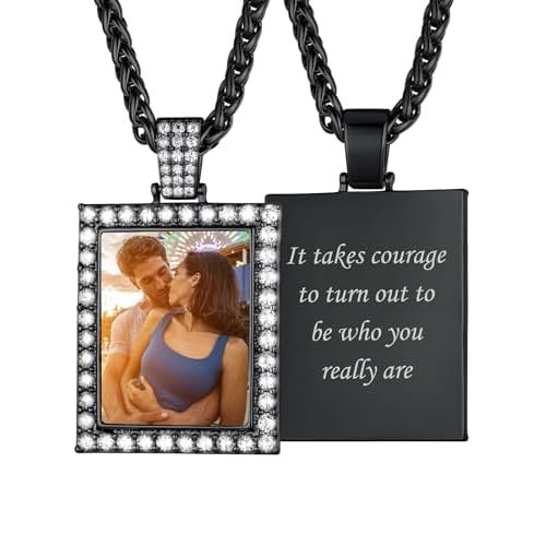 Custom4U Picture Necklace Personalized Photo for Men Women Steel/18K Gold Plated/Black Custom Angel Wings/Heart Pendant Necklace with Picture Memory Circle Chain 18-30 Inch,Hip Hop Jewelry+G