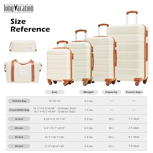LIGHTWEIGHT 6-Piece Carry-On Luggage Set with TSA Lock - White-Brown Hardshell Suitcase