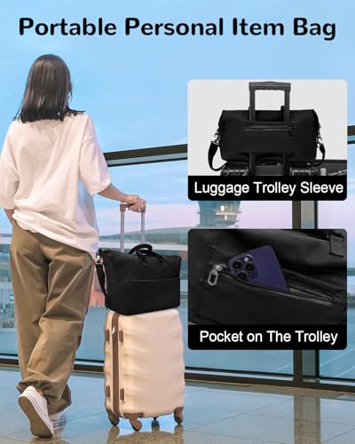 25L Waterproof Gym Duffel Bag with Shoe Pocket & Wet Compartment for Women, Small Weekender Travel Bag, Black4