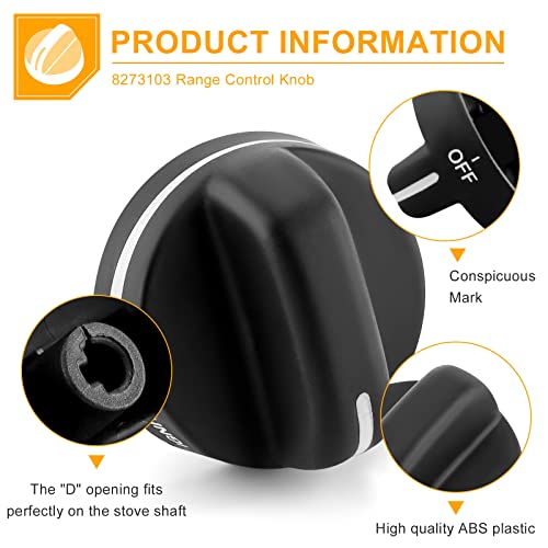 AMI PARTS 8273103 Range Control Knob Replacement Part - Compatible with Whirlpool Gas Stove - Replace WP8273103 AP6012363 (2pcs Black)