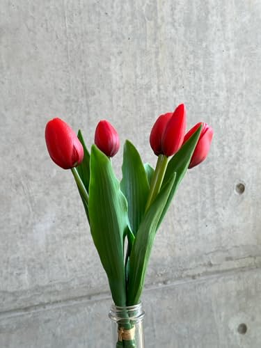 Image of PAPERI Artificial Flowers for Vase - Decorative Home Decor for Living Room, Bedroom, Office Table, Centerpiece & Wedding Decoration (Red Tulips) Pack of 5 Pcs