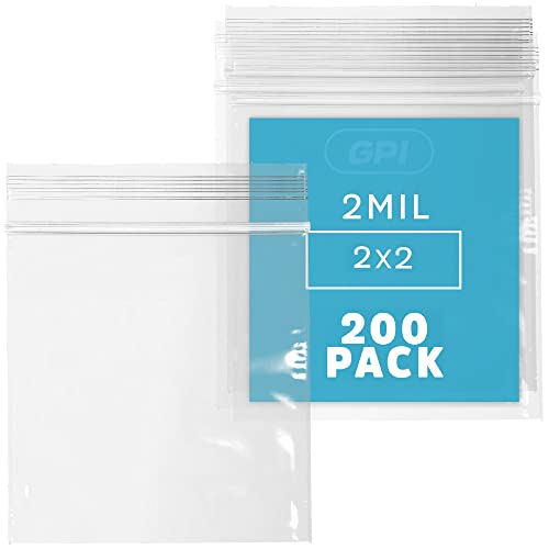 2" x 2" Small Zip Bags, 200 Pack, 2 Mil, Reclosable Jewelry Bags, GPI