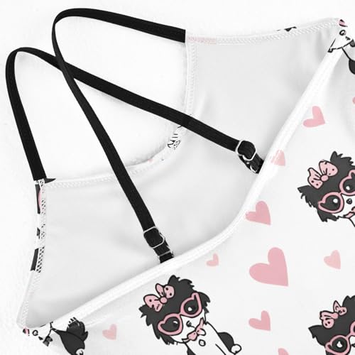 Pink Love Dog Girls Swimsuit One Piece Bathing Suit Beach Swimwear with Adjustable Straps 3-10Years4