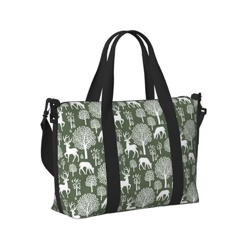 Laptop Tote Bag for Women Work - Minimalist Cute Deer Tree Green Gym Bag for Women Men, Personal Item Crossbody Travel Bags Carry On, Overnight Weekender Bags for Women Travel