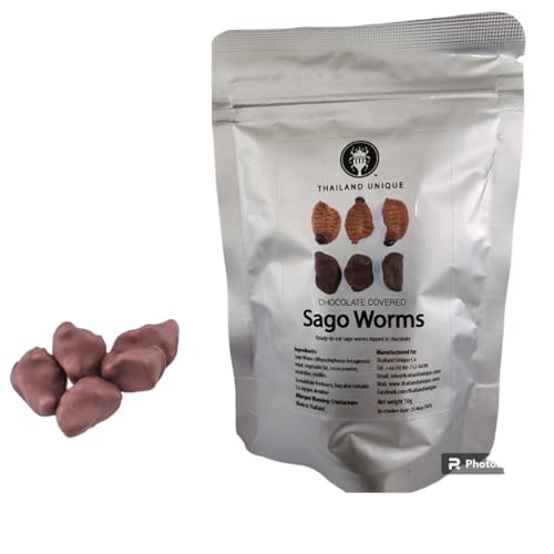 Thailand Unique Chocolate Covered Sago Worms - 150 Gram Bag of Dehydrated Edible Insects for Humans, Nutritious Bugs Superfood Weird Unusual Snack Gift