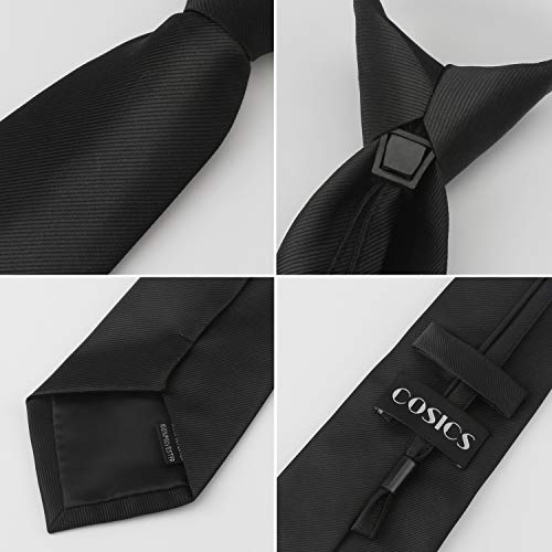 Cosics Man Black Tie 19.7 X 2.8 Inch, Men's Solid Color Zipper Tie, Adjustable Narrow Pre-Tied Zip Up Necktie For Wedding With Gift Box, Classic Woven Tie For Formal Business Women Boy Uniform #TOP4
