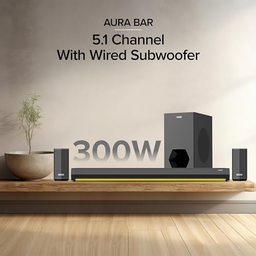 Image of VW Aura Bar | 300W Soundbar | 5.1 Channel Home Theatre | 6.5 inch subwoofer | Multiple Connectivity & Sleek Design | Stylish Remote & LED Display (Black)