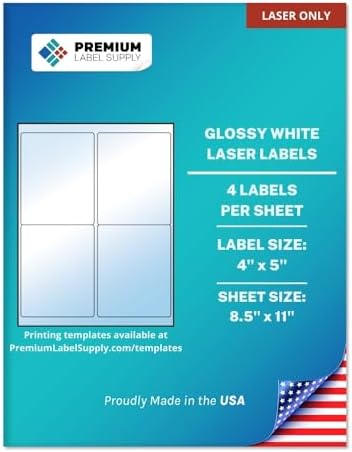 Glossy White Sticker Labels 4x2.5 - Inkjet Printer Labels (80 Sheets, 8 Per Sheet)