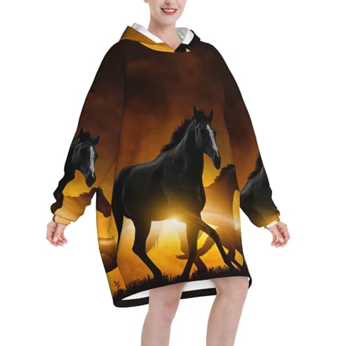 Plaid à capuche chevaux pour vos soirées d'hiver cocooning - 2
