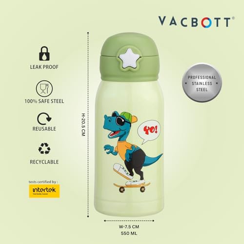 Image of CLAY CRAFT VACBOTT Vaccum Bottle, Kids Double Walled 18 Hours Hot and 24 Hours Cold Water Bottle, 550ML (Yo) Steel Water Bottles for School, Office, Home, Gym, Leakproof, Rust Free Steel Bottle