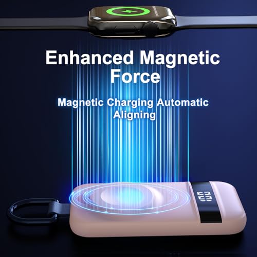 Image of Portable Charger for Apple Watch, 2500mAh & Digital Display - Magnetic Fast Charging iWatch Charger for Travel & Keychain Use - Works with Apple Watch Series (Pink, 2.5, Watts)