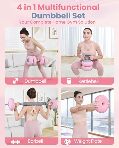 Image of kisnbld Adjustable Dumbbell Set, 35 /45 /62LBS SoftShell Weight Set with Connector 4-IN-1 Dumbbell Set Used as to Barbell & Kettlebell for Home Gym, Fitness Exercise for Men Women Beginners