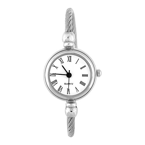 Joyzan Pulsera Abierta Reloj, Correa Aleación Cuarzo Redonda Analógica Femenina Abierto Reloje Moda Impermeable Analógico Femenino Redondo Pulser para Mujer Números Arábigos Esfera