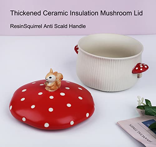 Resvuga Large Soup Bowl, Double Mushroom Handle & Mushroom Lid - Safety Matt Ceramics 32Oz Noodles Bowls, Use For Stew, Salad, Porridge & More. #TOP1