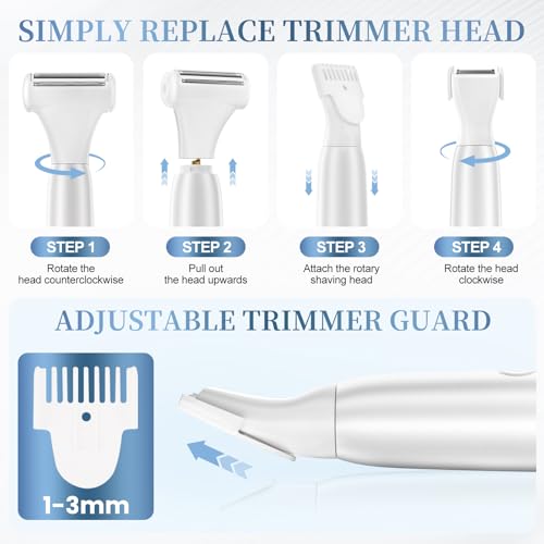 5 in 1 Bikini Trimmer for Women - Electric Razors for Women, Cordless Rechargeable Electric Shaver, IPX7 Waterproof Wet Dry Lady Body Hair Remover for Face Nose Eyebrow Arm Leg Pubic Armpit Bikini - image 8