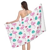 Handtücher Flamingos Und Tropische Blätter Handtuch Sandfreies Strand-Tuch Mikrofaser Duschtuch Für Camping Reise Meer 80X130Cm