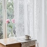 Lace Curtains 63 Inch Length Vintage Victorian Sheer Curtain 2 Panels with French Country Flower Pattern, Rod Pocket Elegant Light Filtering Privacy Sheers for Bedroom Dining Living Room, White