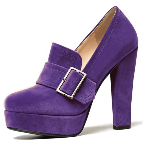 Image of SHODENSE Women Vintage Chunky Platform Loafers Pumps Tassel Round Closed Toe Slip On Suede Block High Heel Dress Loafer Shoes Buckle Strap Oxford Loafers Fringe Pump Dressy Chic Sexy Y2k 4-11 M US